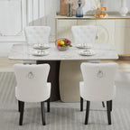 PU Leather Dining Chairs Set of 4, Upholstered Dining Room Chairs with Solid Wood Legs & Back Ring Pull Trim Ring, Modern Dining Chairs Perfect for Dining Room,Living Room,Kitchen, White