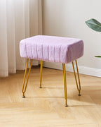 IBUYKE Makeup Vanity Stool, Velvet Rectangular Footrest, Purple LG-51V | Ottoman Side Dressing Table Seat Pouf Couch chair Golden Steel Legs