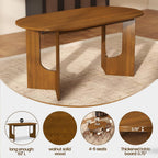 VESCASA 63" L Walnut Wood Oval Dining Table for 6, Solid Wood Kitchen Table with Wooden Legs for Dining Room, Restaurant
