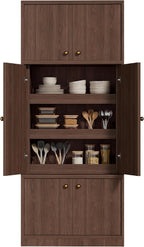 Tall Kitchen Pantry Cabinet 71 Inch, Freestanding Storage Cabinet with Doors and Adjustable Shelves, E1-Grade Wood, Walnut Finish for Kitchen Pantry Storage