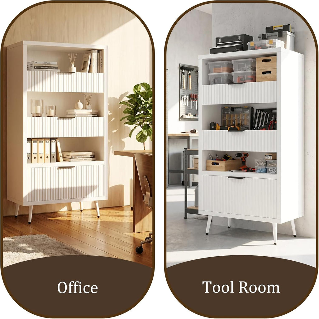 51" Tall Modern White Storage Cabinet, Freestanding Kitchen Pantry Cabinet, Buffet Sideboard Hutch, Snack Linen Cabinet for Kitchen, Dining Room,Bathroom, Office