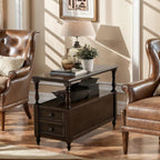 YUNMUARY-Solid Wood End Table with 2 Drawer Mid-Century Nightstand Narrow Side Tables with Storage Dark Walnut Side Tables for Living Room Small Space Sofa Side Table,Easy Assembly