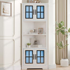 Corner Cabinet with Glass Doors and LED Lights, 67" Tall Corner Pantry Cabinet, Modern Farmhouse Corner Cabinet Organizer for Bathroom Kitchen Living Room, White