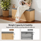 Entryway Shoe Storage Bench with 2" Cushion, 37.4" Small Bench with Shoe Rack, Cabinet Organizer for Hallway，Bedroom End of Bed (Light Oak)