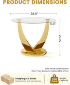 38.9" Round Glass Dining Table for 2-4, Modern Glass Dining Room Table with Tempered Glass Top & Stainless Steel Legs, Round Kitchen Table for Small Space, Apartment(Gold)