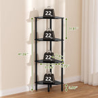 Corner Shelf Stand, 4 Tier Corner Bookshelf, Bamboo Storage Standing Shelf Unit, Tall Storage Plant Stand,Bookcase for Living Room, Home Office, Bedroom, Kitchen, Black