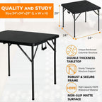 34" Square Folding Table, Portable Folding Card Table with Collapsible Legs & Carrying Handle, Plastic Tables for Camping,Picnic, Office, Party,Black