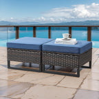 HUMMUH Outdoor Ottomans for Patio Set of 2 PE Wicker Outdoor Footstool with Removable Weather-Resistant Cushions for Patio, Backyard