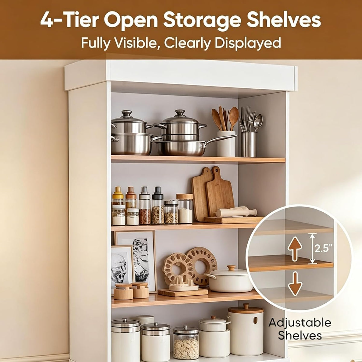 Vyre 71" Tall Farmhouse Kitchen Pantry, Set of 2 Large Storage Cabinets with 3 Drawers, Adjustable Shelves, Wood Versatile Hutch Cabinet for Living Room, Dining Room