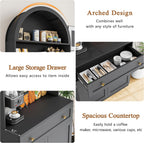 71" Tall Arched Kitchen Pantry Cabinet, Modern Kitchen Storage Cabinets with Hidden Drawer and Spacious Countertop, Wooden Storage Pantry Cabinet for Living Room, Dining Room, Black