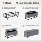 ABHENG Chenille Storage Ottoman Bench with Legs, 43.5”W x 15.7”D x 15.7”H,Metal Frame end of Bed Bench Hold up to 770 LB,Large Storage Chest,Gray UASND621G