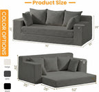 Oversized Loveseat, 3 Seater Pull Out Convertible Sofa Bed, 70" Gray Couch Fold Out Floor Couch Sleeper Sofa with 5 Pillows for Living Room Bedroom Lounge Small Space