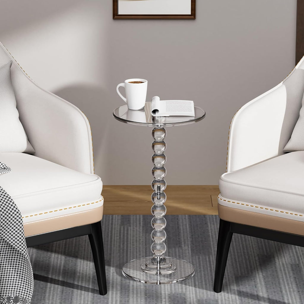 Acrylic Side Table, End Table Round Top with Solid Post for Living Room, Bedroom, Balcony, Easy Assembly,Clear,One Size