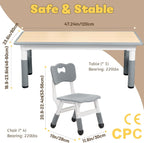 FUNLIO Kids Table and 4 Chairs Set and Adjustable Kids Chair (2pcs)，Easy to Wipe Arts & Crafts Table, for Classrooms/Daycares/Homes, CPC & CE Approved (5-Piece Set) - Gray