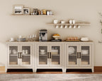 WAMPAT Buffet Cabinet with Storage, Large Sideboard Accent Cabinets with 6 Glass Doors, Modern Farmhouse Coffee Bar Cabinet, Wood Console Table for Kitchen, Dining Room, Living Room, Beige