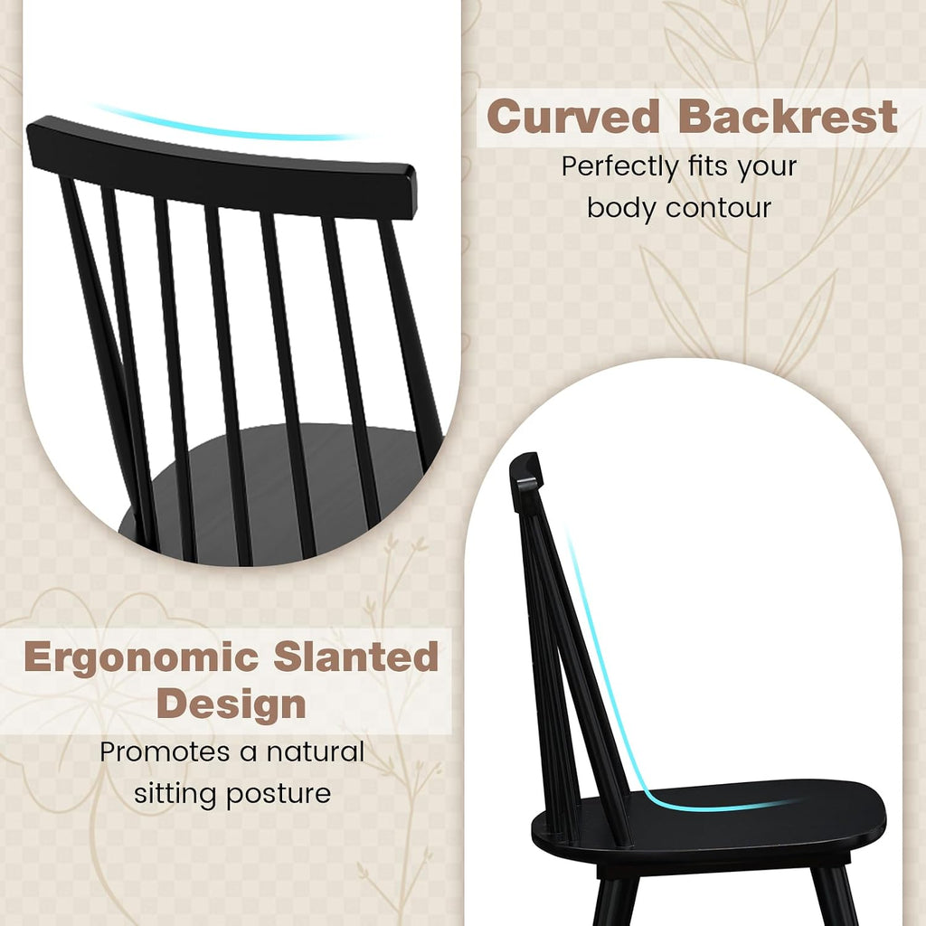 GOFLAME Windsor Dining Chairs Set of 2, Farmhouse Kitchen Chairs with Rubber Wood Frame, Slat Spindle Back, Armless Side Chairs for Dining Room, Living Room, Restaurant