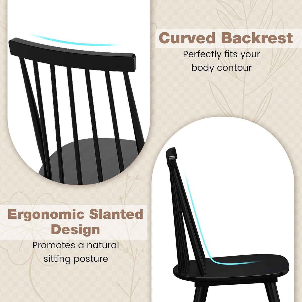 GOFLAME Windsor Dining Chairs Set of 2, Farmhouse Kitchen Chairs with Rubber Wood Frame, Slat Spindle Back, Armless Side Chairs for Dining Room, Living Room, Restaurant