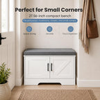NEWBULIG Shoe Storage Bench for Entryway with Cushion, 27.6IN, White | Shoe Organizer Cabinet with Padded Cushion and Doors, Adjustable Shelves, Shoes Bench for Hallway, Mudroom, Bedroom