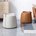 Modern Dresser Makeup Ottoman Stool, Leather Dresser Chair, Round Footstool, Extra Seating for Living Room/Bedroom/Entryway
