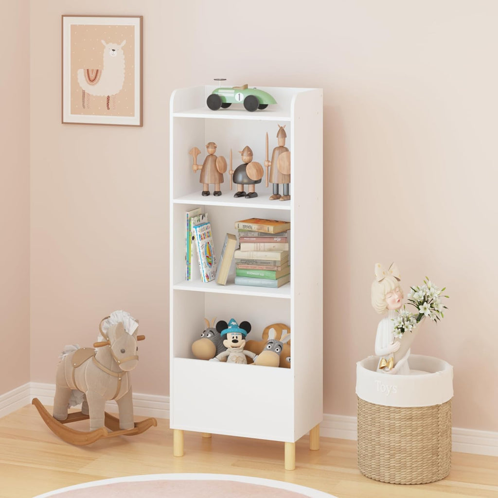 Kids Furniture Set for Bedroom Toddler Table and Chair Desk Toy | Multi-purpose 4-tier bookshelf for books, toys, art accessories. High-density MDF board and pine wood legs. Easy setup w