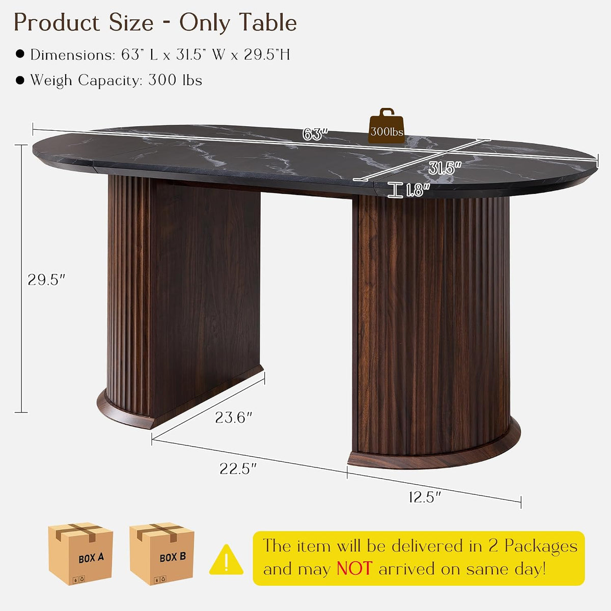 T4TREAM Fluted 63" Oval Dining Table for Kitchen Living Room, Walnut&Black