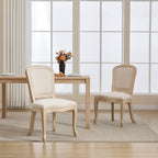 Kmax French Dining Chairs Set of 4, Farbric Upholstered Dining Chairs with Elegant Curved Legs High Back Armless Kitchen Chairs Side Chairs for Dining Room Restaurant - Linen, Beige/Natural Legs