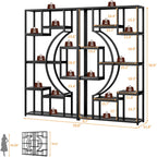 LGHM Bookshelf Set of 2 with Metal Frame, 5 Tier Geometric Bookcase, Adjustable Modern Book Shelf with 18 Open Storage Shelves, Display Shelf for Living Room, Office, Bedroom,Black
