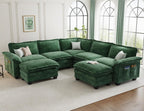 KKL Large V-Shaped Modular Sectional Sofa, 7 Seater Cloud Couch with Ottoman, Chenille Sectional Couches for Living Room, Apartment, Green | Chenille Oversized Sectional Couches for Living Room, Apartment, Green