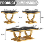 Marble Coffee Table Set of 3, Includes 1 Coffee Table with 2 Square End Side Tables, Luxury 3 Piece Living Room Table Set with Black Faux Marble Tabletop & Gold Stainless Steel Base