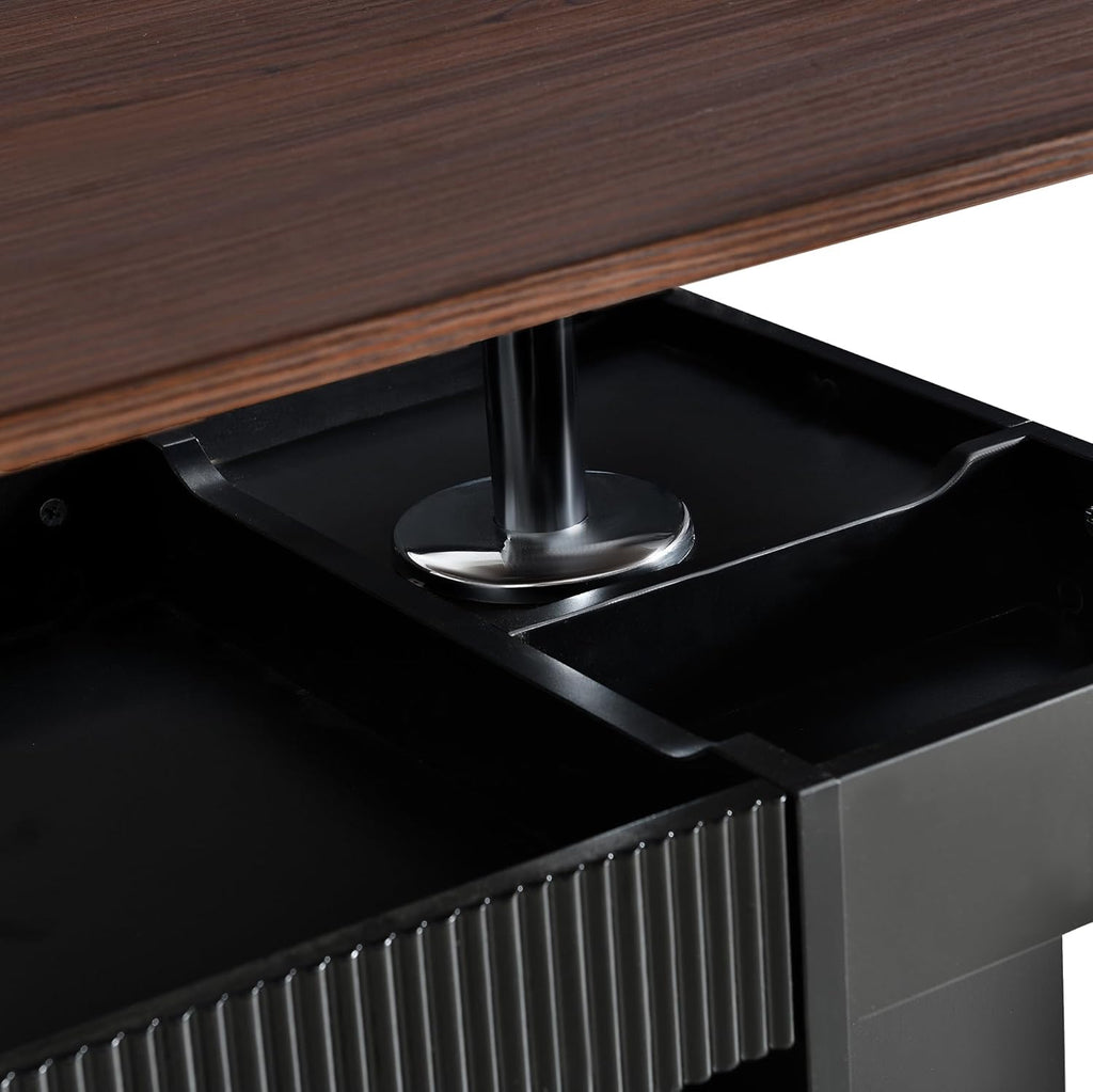 Adjustable Lift-Top End Table with Storage, 360° Rotating Design & Lockable Casters - Modern Mobile Side Table for Living Room, Bedroom, Small Spaces (Black+Brown)