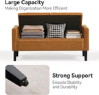 WUTUTUEE 47" Modern Water-Resistant Faux Leather Storage Ottoman Bench with Wooden Legs, Upholstered End of Bed Bench for Bedroom, Living Room or Entryway, Light Brown
