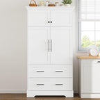 Harper & Bright Designs 72" Tall Farmhouse Kitchen Pantry with 2 Cabinets & 2 Drawers, Modern Storage Cabinet with 3 Pull-Out Trays & 4 Doors, Freestanding Cupboard for Kitchen, Dining Room,White