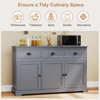 Sideboard Buffet Cabinet with Storage, 53.5” Large Kitchen Cupboard with 3 Drawers, Adjustable Shelf, Credenzas for Living Room, Wooden Coffee Bar Console Table for Dining Room (Grey)