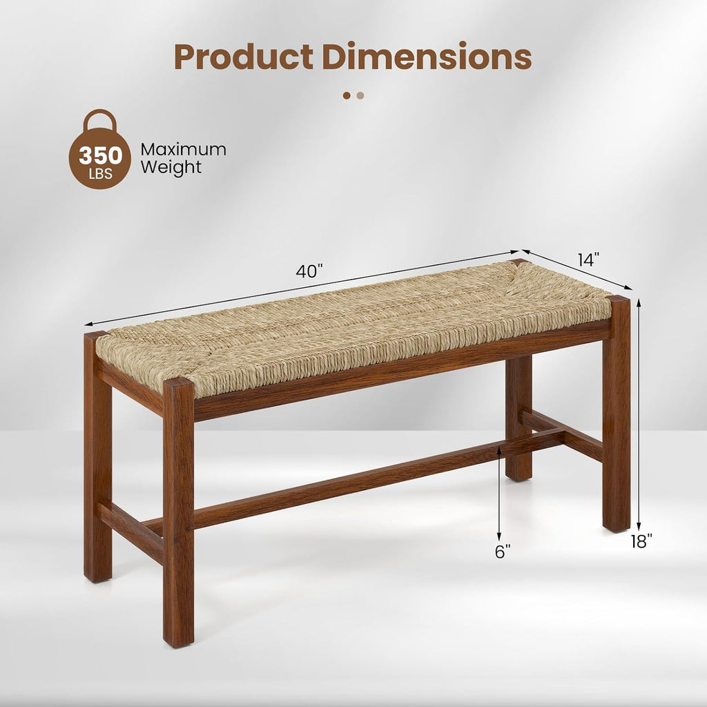 Giantex 40" Dining Bench with Woven Seagrass Woven Seat, Rubber Wood Legs, 350 Lbs Capacity, 40" x 14" x 18" Entryway Bench for End of Bed, Dining Room, Hallway, Living Room, Bedroom, Entry (1)