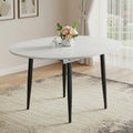 42"-54" Round to Oval Extendable Dining Room Table, White Faux Marble & Wood Grain Top with Black Metal Legs, Modern Round Dining Table for 4–6, Space-Saving Kitchen Table, Easy Assembly
