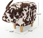 Modern Footstool, Cow-Shaped Ottoman with Birch Legs Cute Velvet Foot Rest for Couch Sofa, Artsy Animal Print Foot Stool for Living Room, Bedroom, Porch, Garden, Balcony Decor (Brown + White）