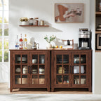Joaxswe Large Sideboard Buffet Cabinet with Storage, 32" Farmhouse Brown Kitchen Coffee Wine Bar Cabinet with 2 Glass Doors, Wood Mid Century Modern Side Board Table for Dining Room, Living Room