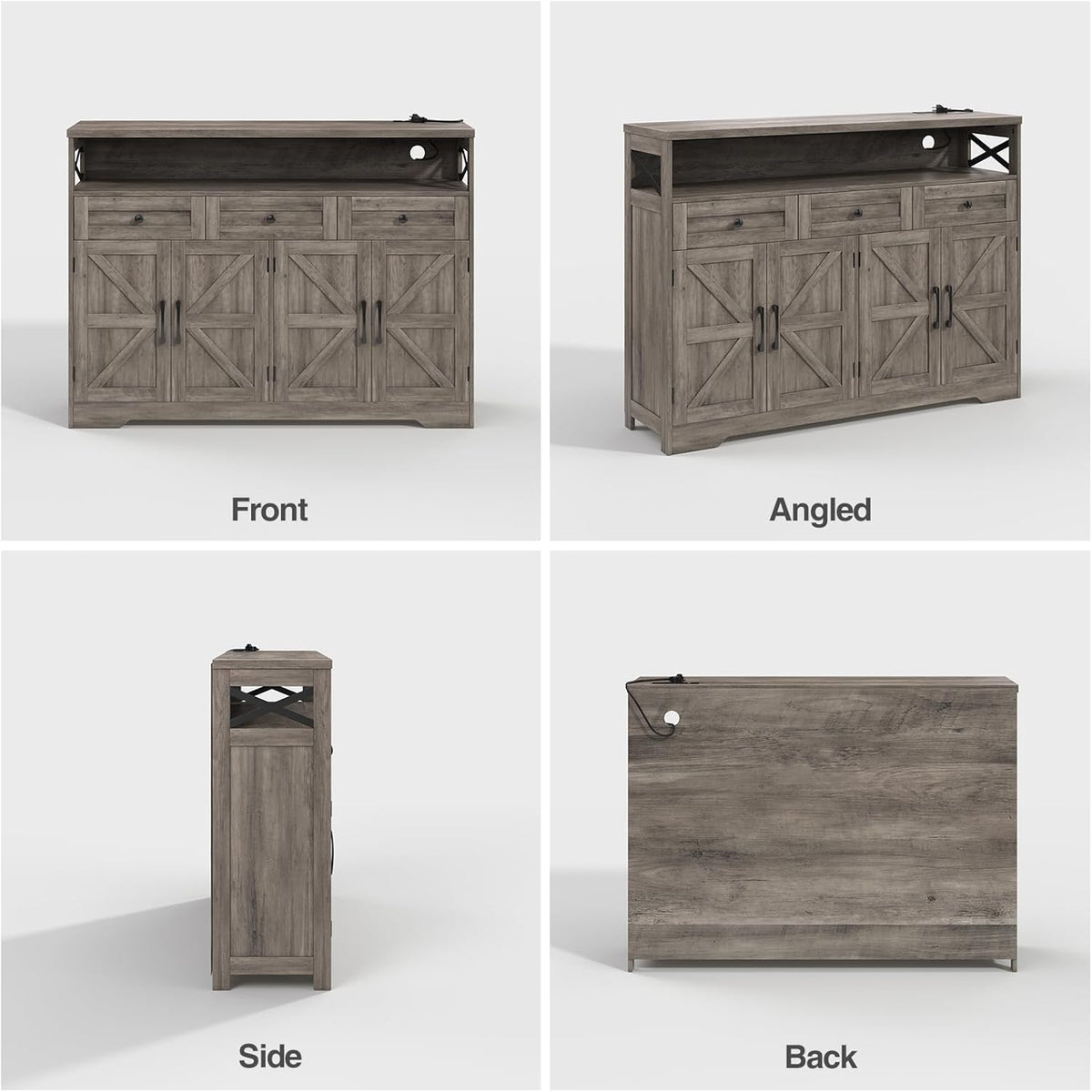 Befrases Farmhouse Sideboard Buffet Cabinet, Barn Doors Storage Cabinet with Drawers and Open Shelf, 47.2'' Wood Coffee Bar Microwave Station for Kitchen, Living Room, Hallway, Grey