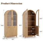 Pamapic 71" Tall Arched Cabinet, Fluted Kitchen Pantry with Glass Doors & Adjustable Shelves, Arch Storage Cabinet, Wooden Pantry for Dining Room, Living Room (Natural)