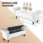 ZZW Storage Ottoman Bench, 51" Upholstered Bench & Ottoman with Safety Hinge, Tufted Bed Bench with Rolled Arm and Nailhead Trim, End of Bed Storage Bench for Bedroom, Living Room, Entryway White