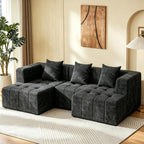 Modular Sectional Sofa with Deep Seat, Cloud Couch with 2 Movable Ottoman, No Assembly Required, Modern Plush Corduroy Cloud Couches for Living Room & Apartment, Black