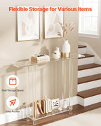 VEVOR Acrylic Narrow Console Table for Entryway, Clear Skinny Entry Side Table, 2-Tier Modern Transparent Sofa End Table, Square Legs, for Hallway, Foyer, Living Room, 7.6" D x 39.4" W x 31.5" H