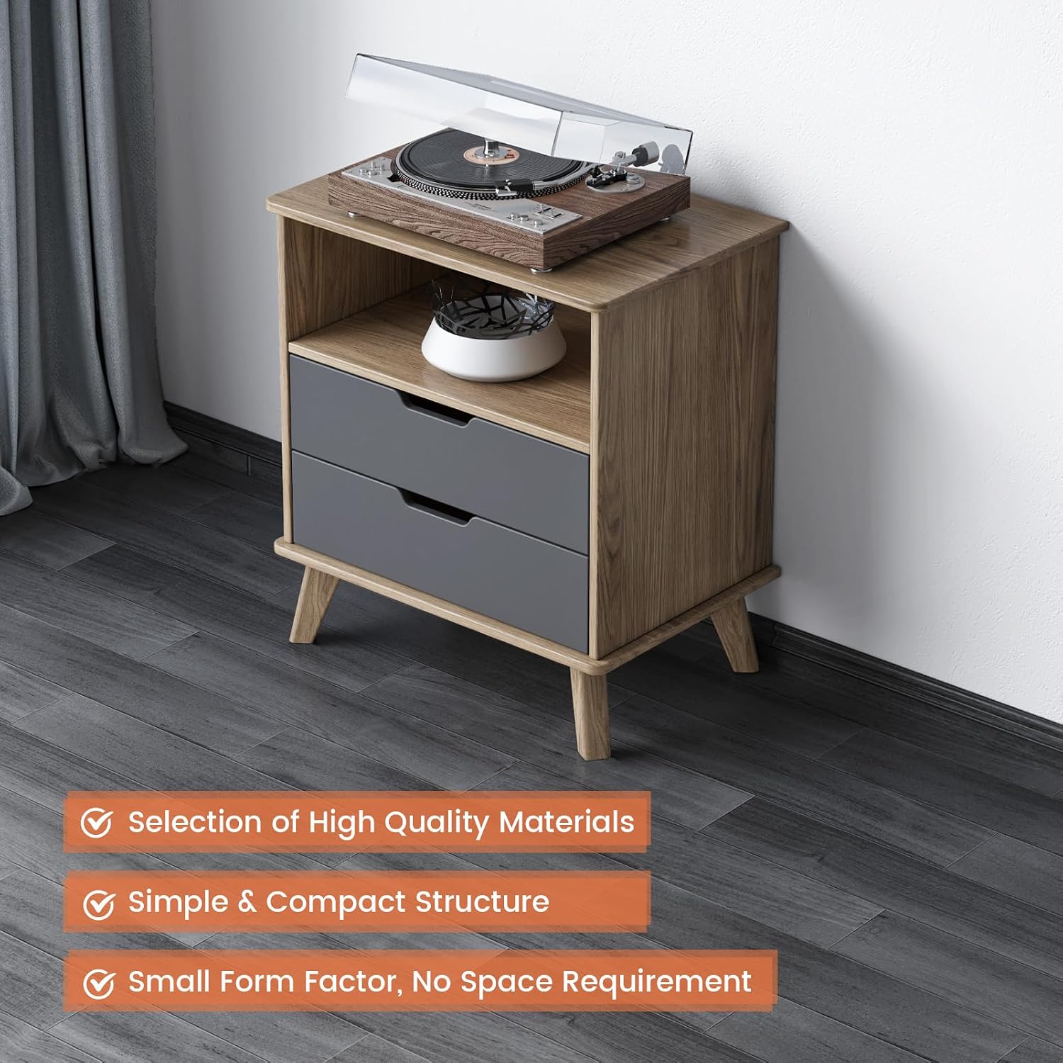 Guyii Mid Century Modern Side Cabinet, Small End Table, Bedside Table with Large Storage Space, Compact Side Table for Small Space, Living Room, Apartment, Bedroom, Entryway, Easy Assembly