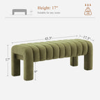 43’’ Bedroom Bench, Upholstered End of Bed Bench with Solid Wood Legs, Modern Small Dining Bench with Full Covered Fabrics for Entryway, Bedroom, Living Room (Green, Boucle)