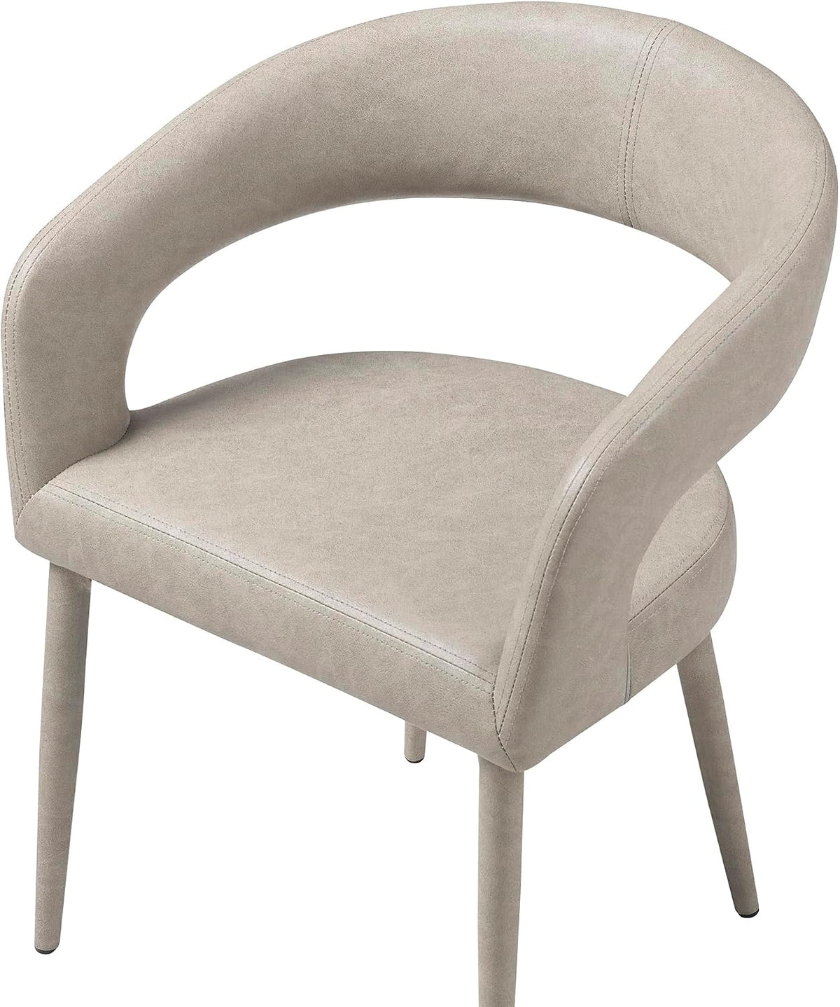 Modern Dining Chairs Set of 2, Kitchen Room Faux Leather Mid Century Chairs with Metal Frame and Hollow Back, Easy Clean Upholstered Barrel Dining Chair for Living Room, Restaurant, and Café, Greige