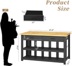 Kitchen Island with Storage for Kitchen Dining Room (Black) | Charging outlet, 2 Drawers and 6 Hook