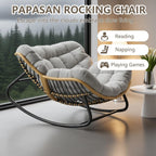 Papasan Rocking Chair with Comfy Thick Cushion, Oversized Outdoor Rocking Chair with Steel Frame, Wicker Rattan Lounge Rocker, Indoor Outdoor Egg Chair for Patio, Balcony, Living Room, Gray