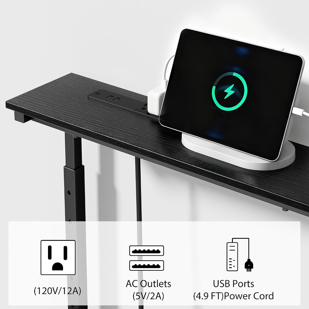 Keelian 70 inch Behind Couch Table with Outlets Adjustable Sofa Table Black | Adjustable Height(25"-37"),Skinny Couch Shelf with Charging Station,Long Entryway Tables for Living Room