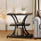 Tribesigns End Table with Storage, 3-Tier Side Table with Geometric Metal Design, Industrial Nightstand for Small Spaces, Living Room, Bedroom, Study Room (Rustic Brown)