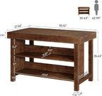 55" Solid Wood Kitchen Island with Storage, Farmhouse Kitchen Island Table with 3-Tier Open Shelves and Large Countertop for Kitchen, Dining & Living Room, Walnut